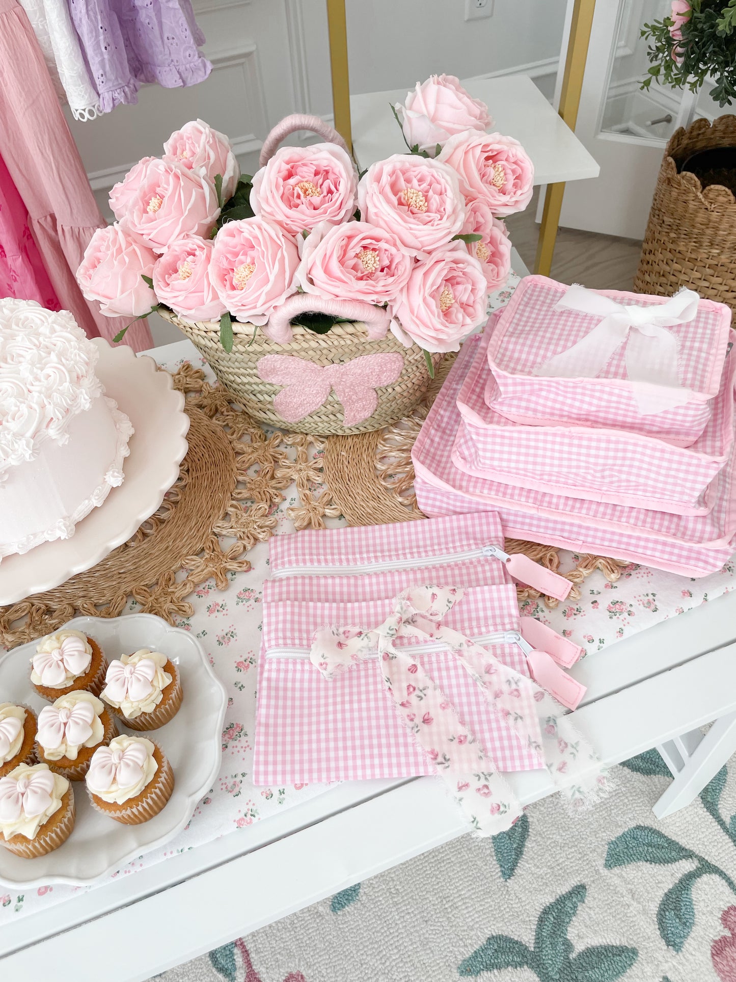Pink Gingham Bag Organizers Trio