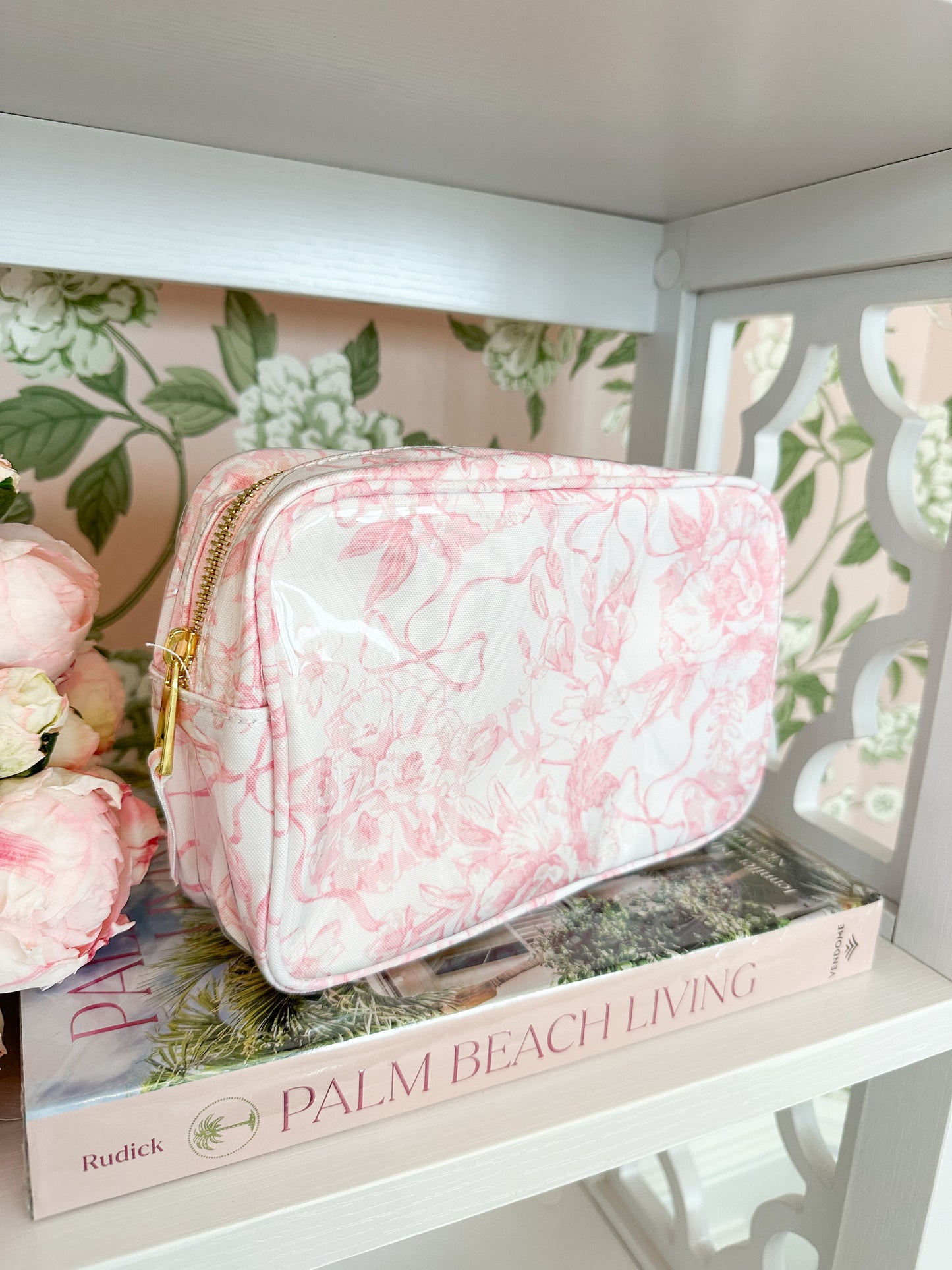 Pink Bow Toile Clear Coated Pouch