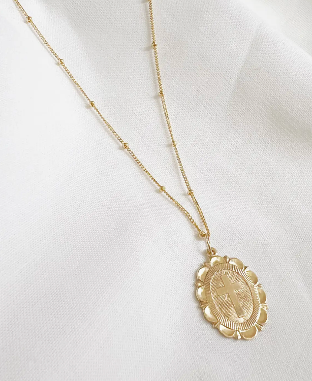 Faith Scalloped Pendant Cross Necklace