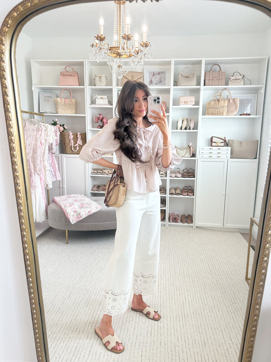 Elizabeth Eyelet White Jeans π€