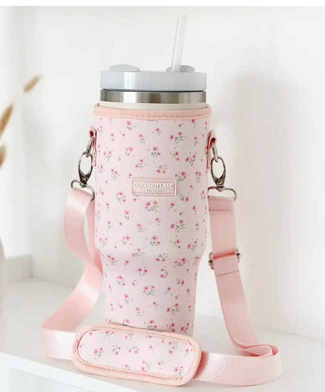 Ditsy Pink Floral Tumbler Carrying Case w/ strap