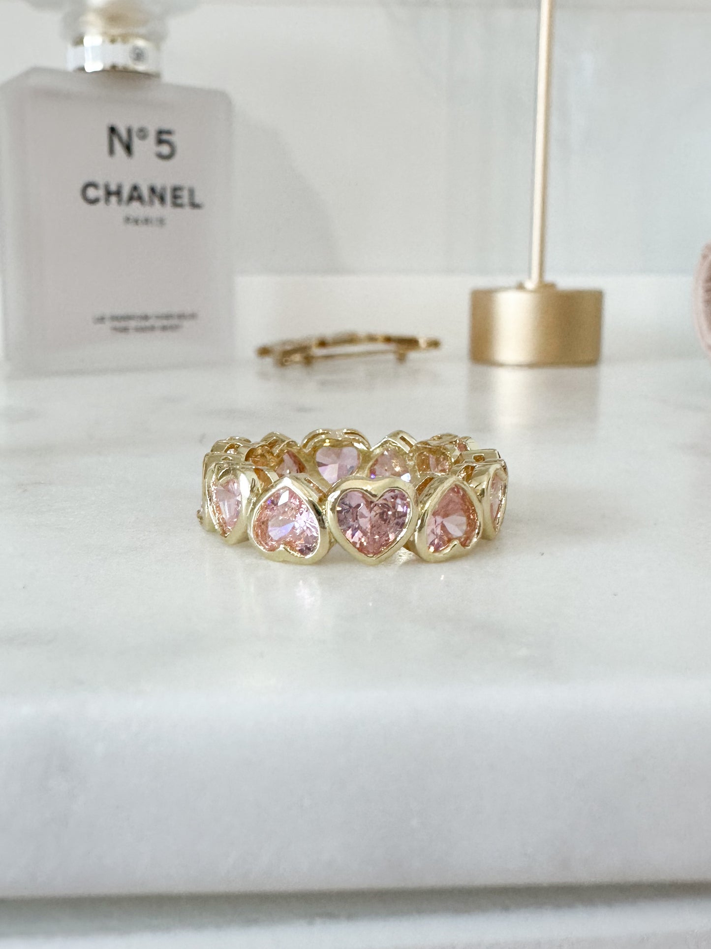 Rosy Romance Bezel Heart Ring (Pink)
