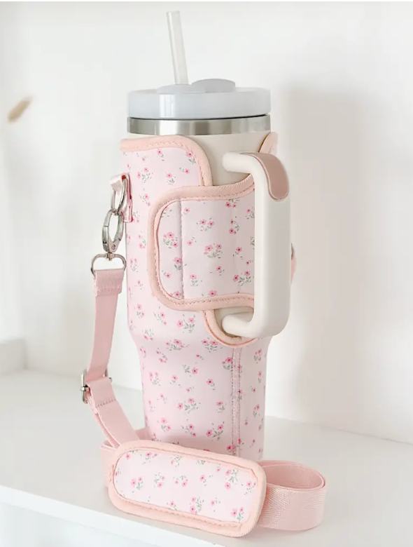 Ditsy Pink Floral Tumbler Carrying Case w/ strap