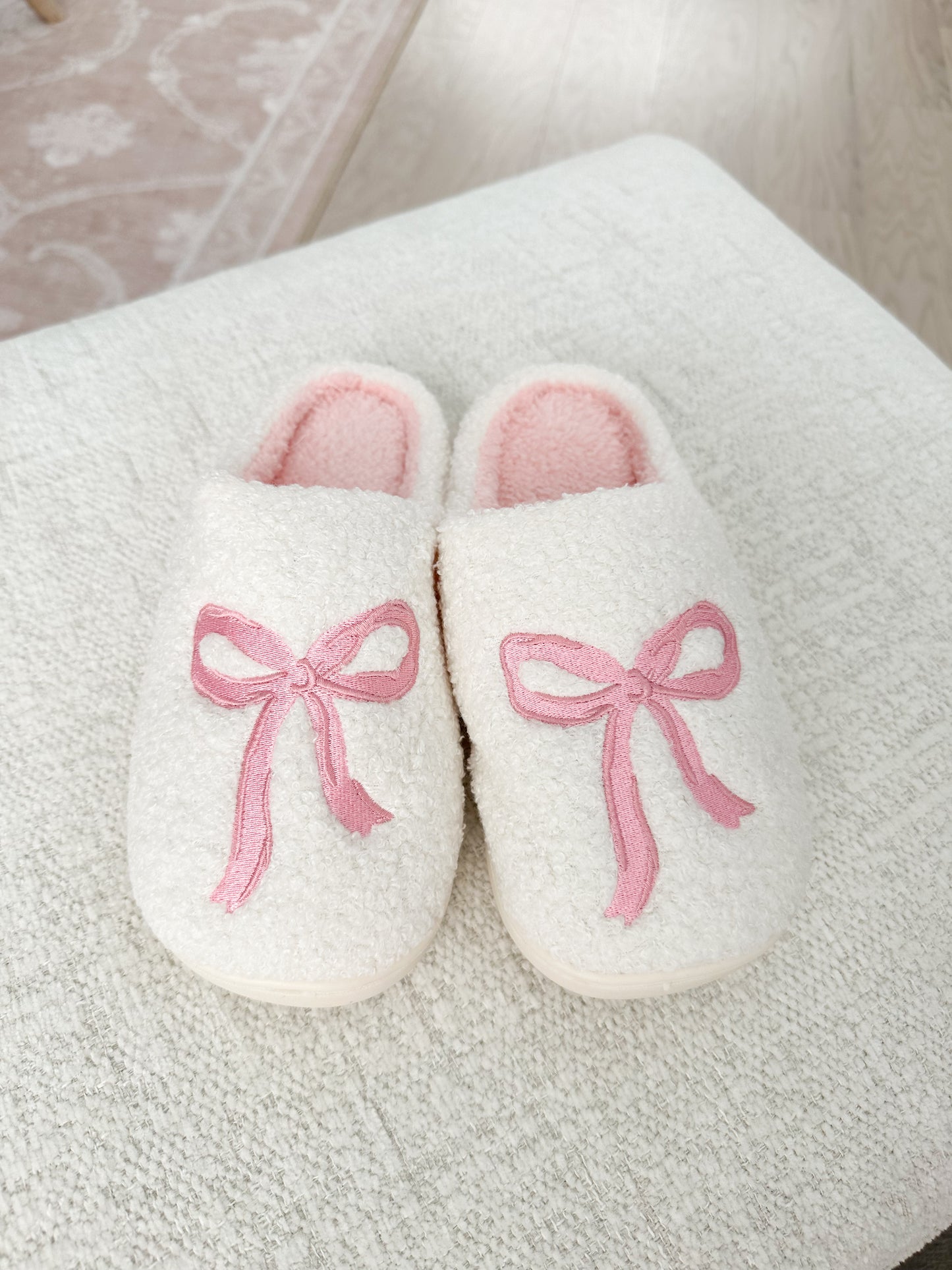 Cozy In Bows Bow Embroidered Slippers
