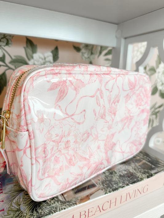 Pink Bow Toile Clear Coated Pouch
