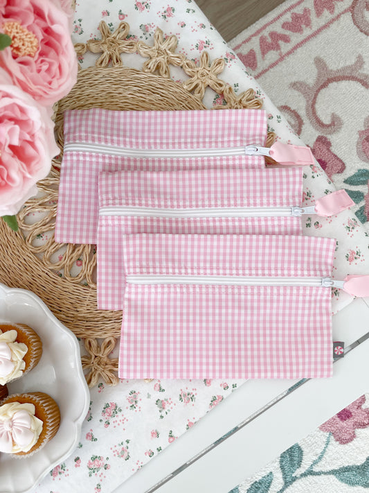 Pink Gingham Bag Organizers Trio