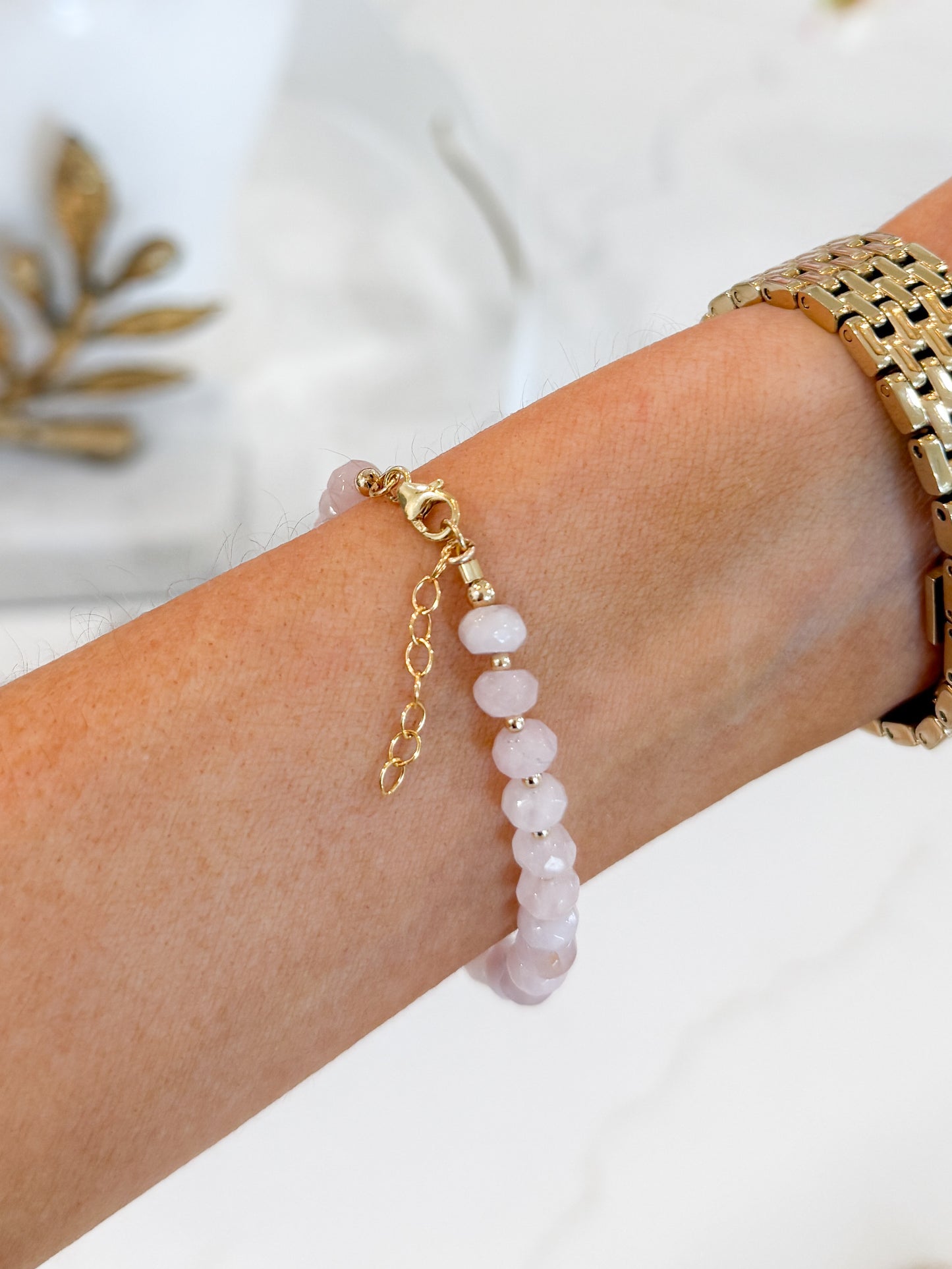 Rosalie Rose Quartz Beaded Bracelet Gold Filled