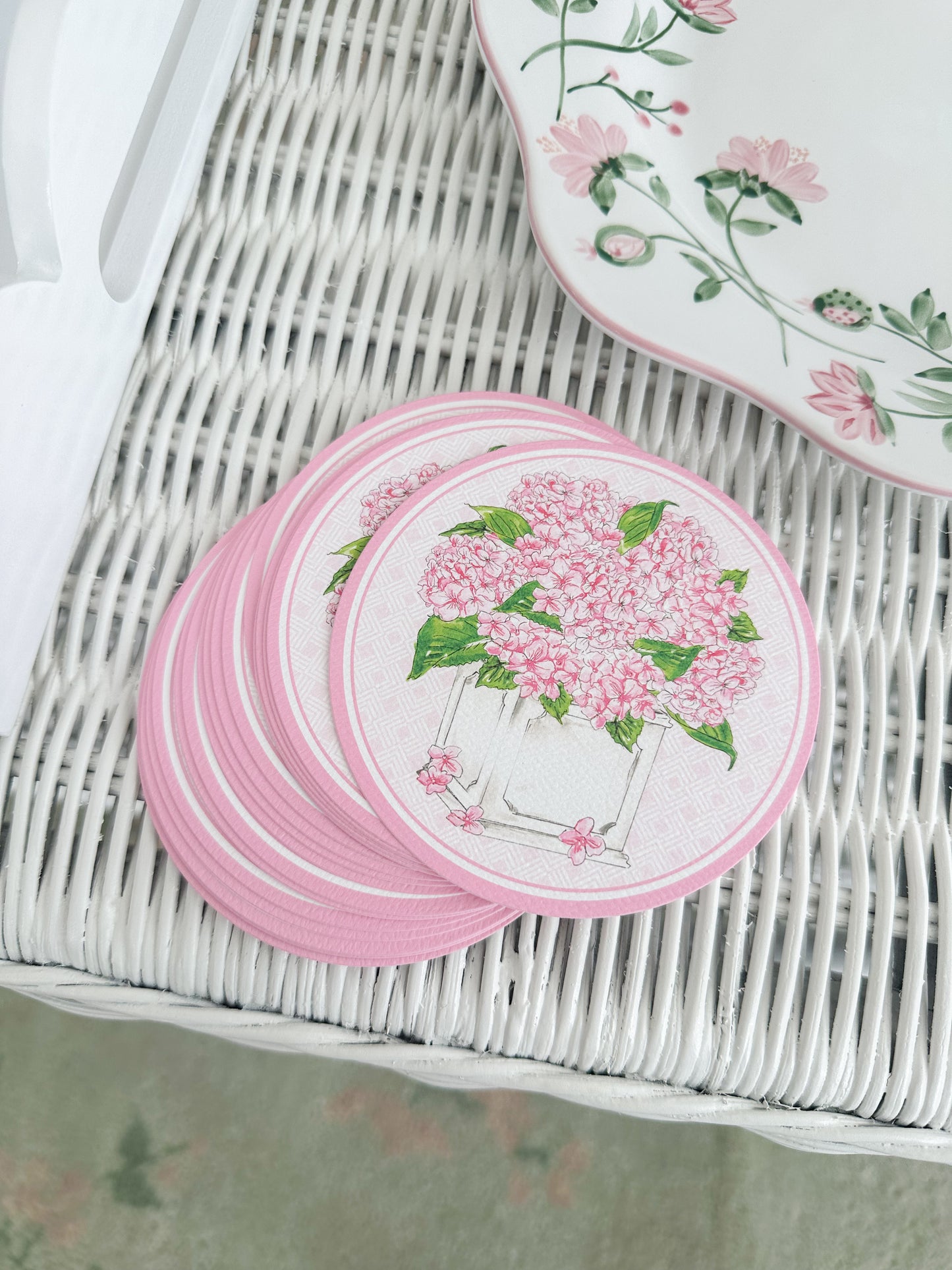 Handpainted Pink Hydrangea Round Coaster