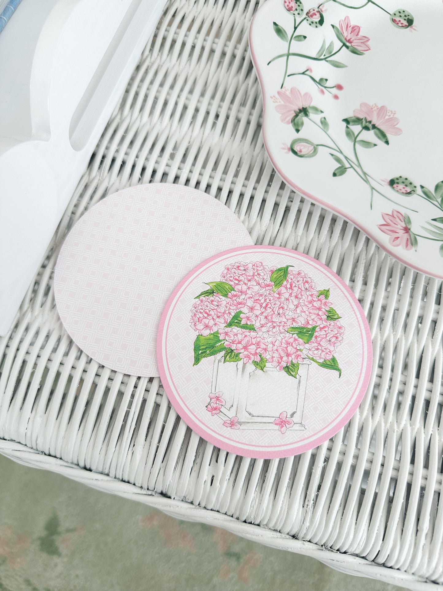 Handpainted Pink Hydrangea Round Coaster