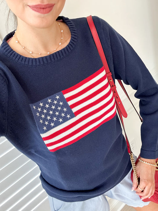 American Charm Luxe 100% Cotton Flag Sweater (Navy)