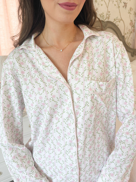 Rose Trellis 100% Pima Cotton Pajama Sleep Shirt