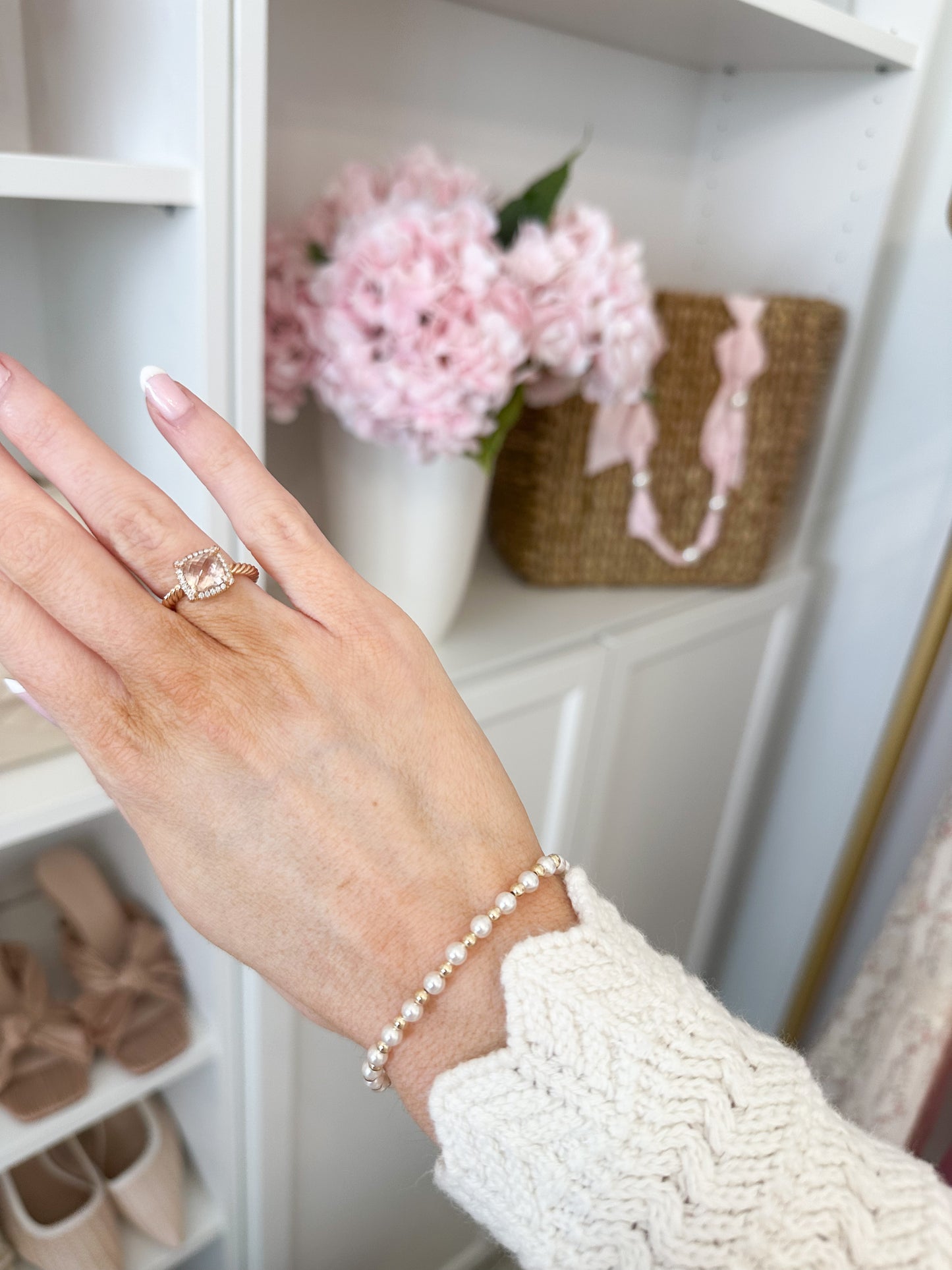 Bella Pearl + Gold Filled Beaded Stretch Bracelet