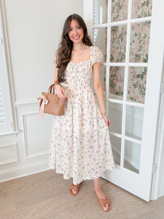 Rosie Floral Puff Sleeve Sweetheart Dress