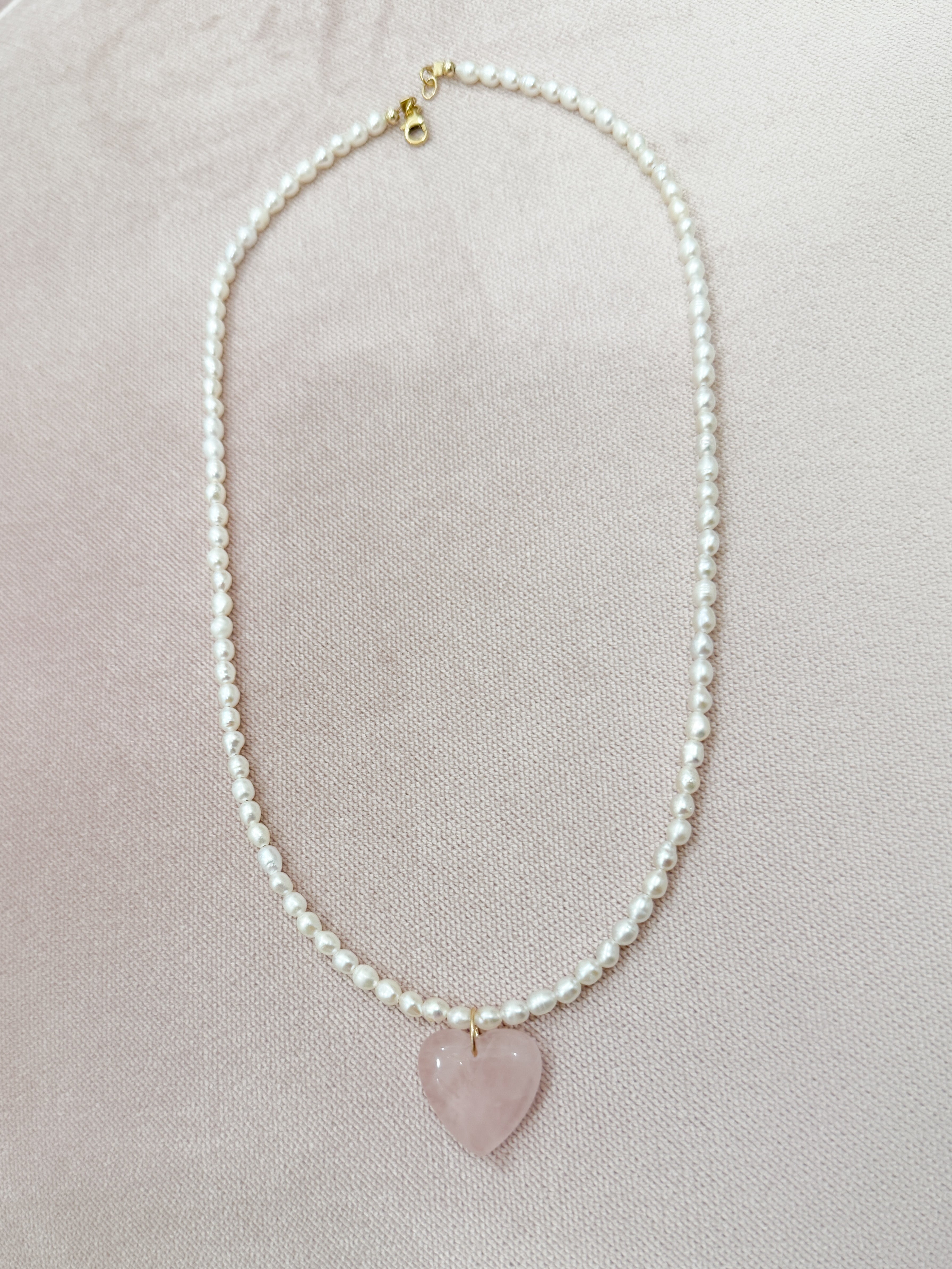Elle Freshwater Pearl Rose Quartz Heart Necklace Gold – Carin Rose