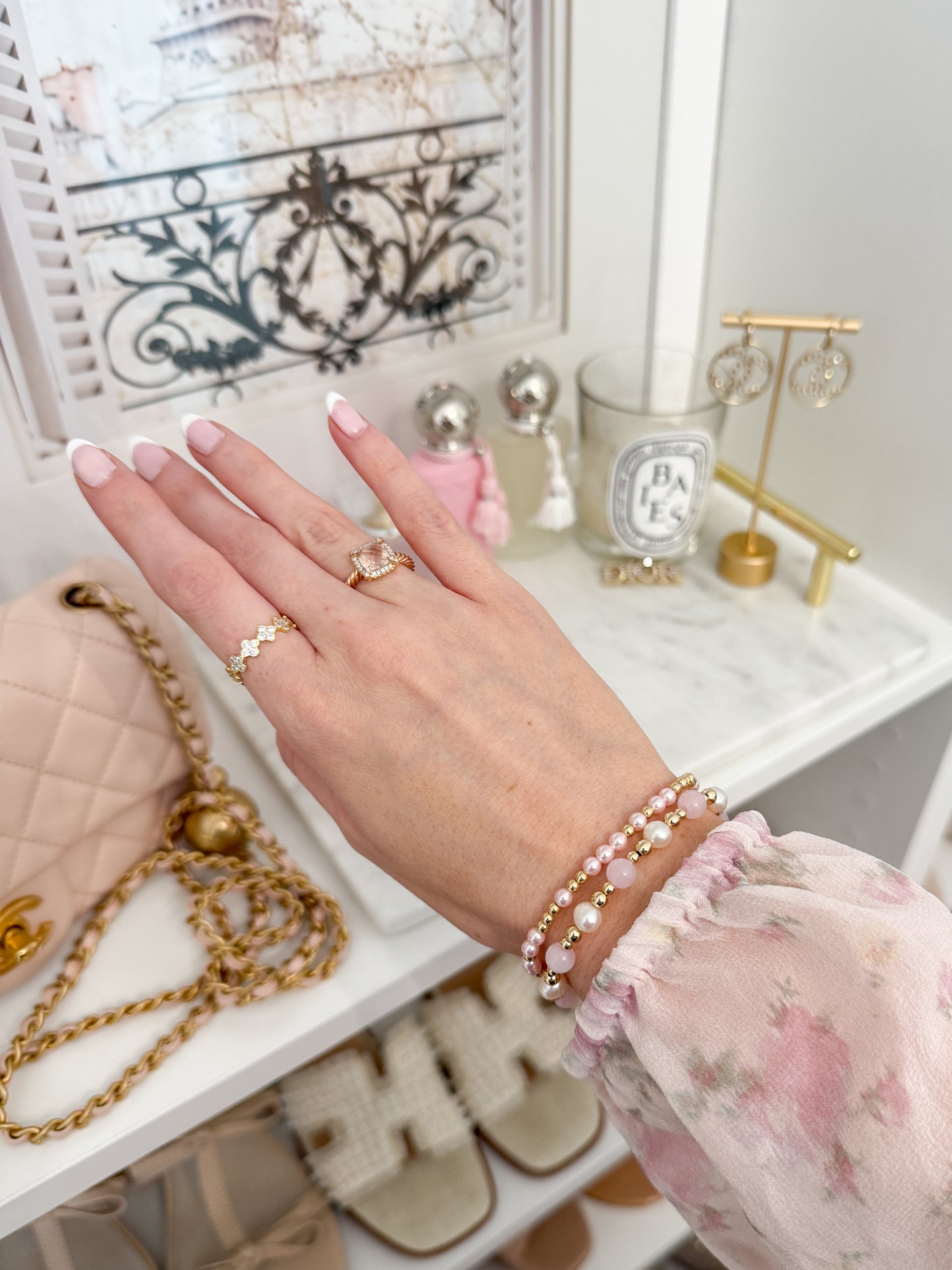 Blushing Rose Quartz + Pearl Bracelet