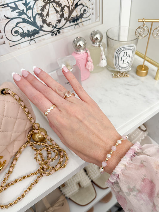 Blushing Rose Quartz + Pearl Bracelet
