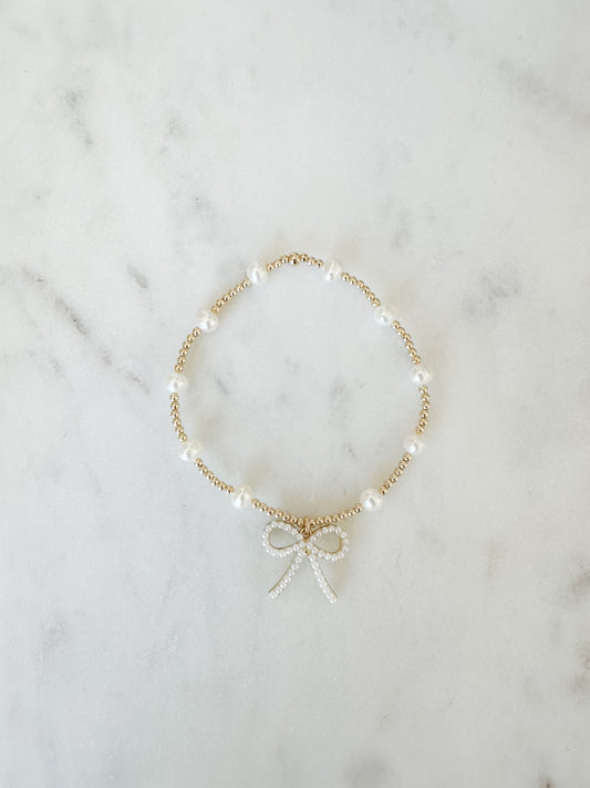 Girly Bow 14K Gold + Pearl Bracelet
