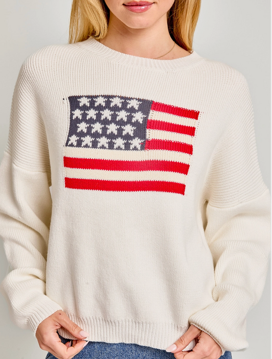 Relaxed Fit Ivory Flag Sweater (100% Cotton) final sale