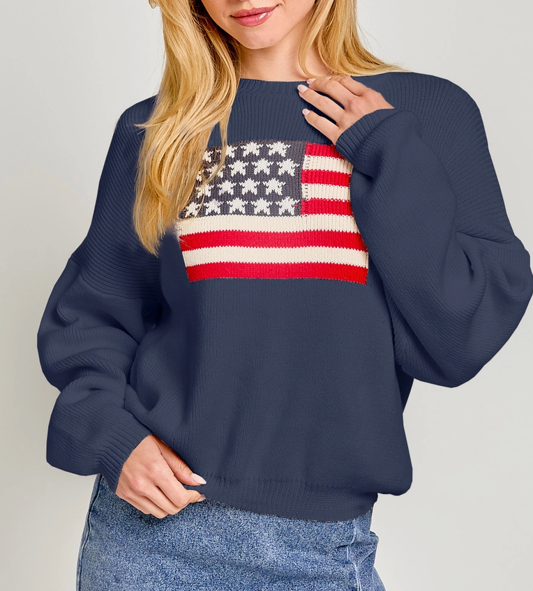 Relaxed Fit Navy Flag Sweater (100% Cotton) final sale