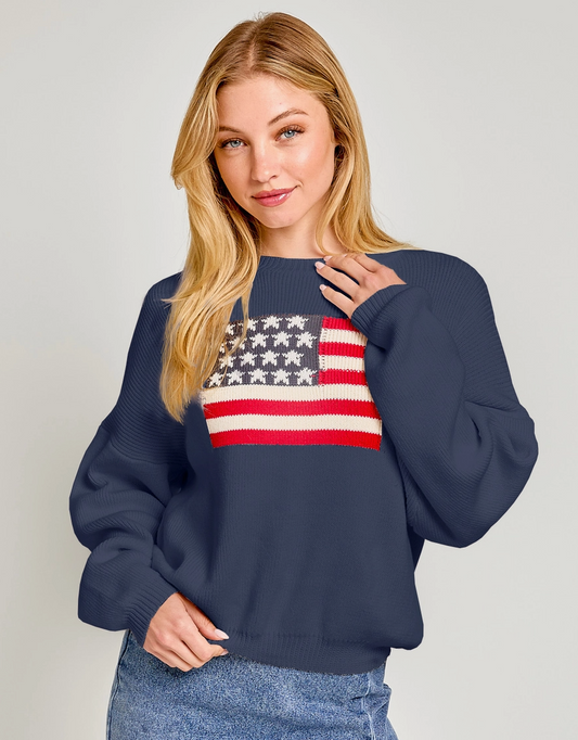 Relaxed Fit Navy Flag Sweater (100% Cotton) final sale