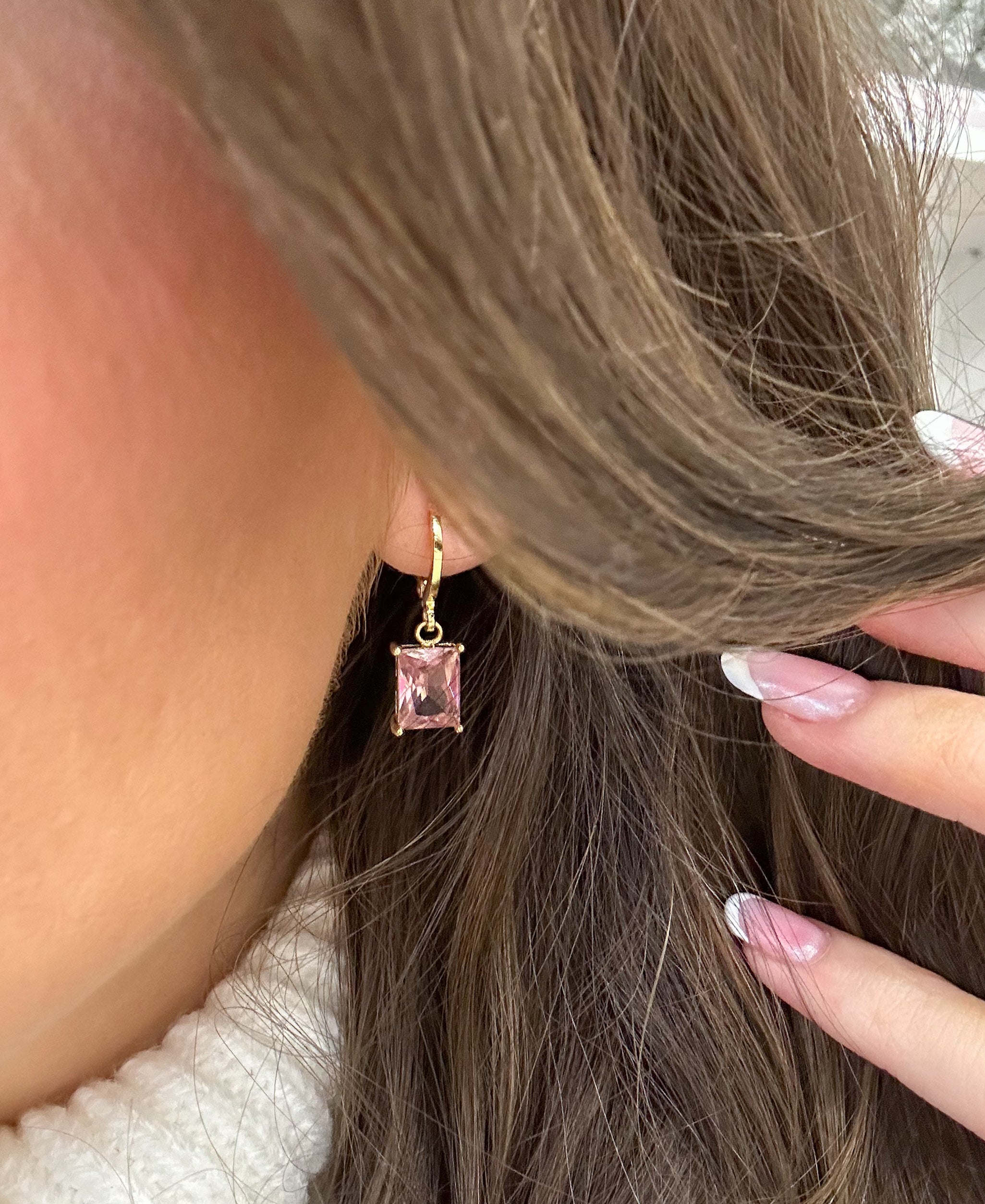 Pink Sugar Gold Filled Huggie Crystal Earrings 💗