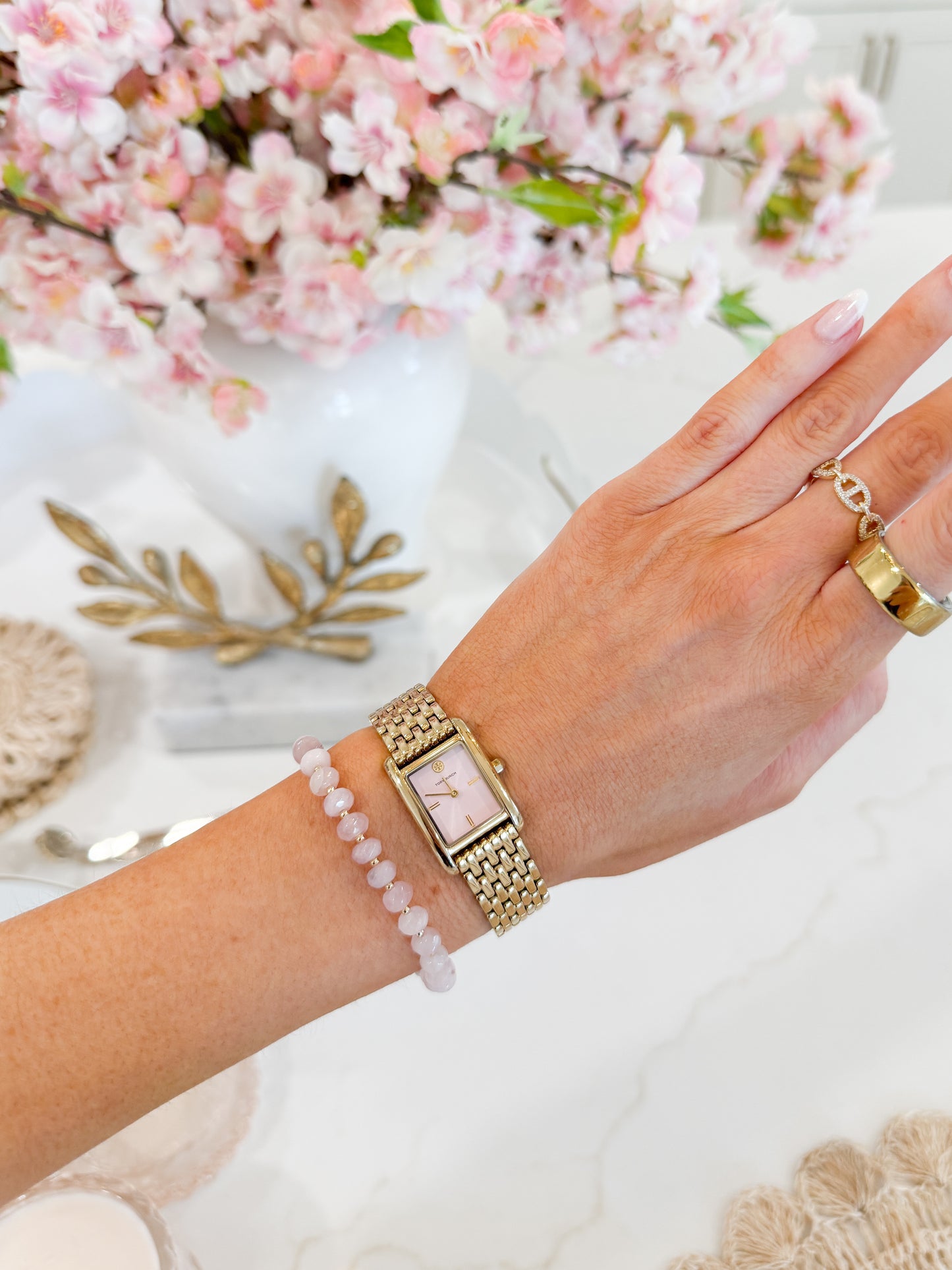 Rosalie Rose Quartz Beaded Bracelet Gold Filled