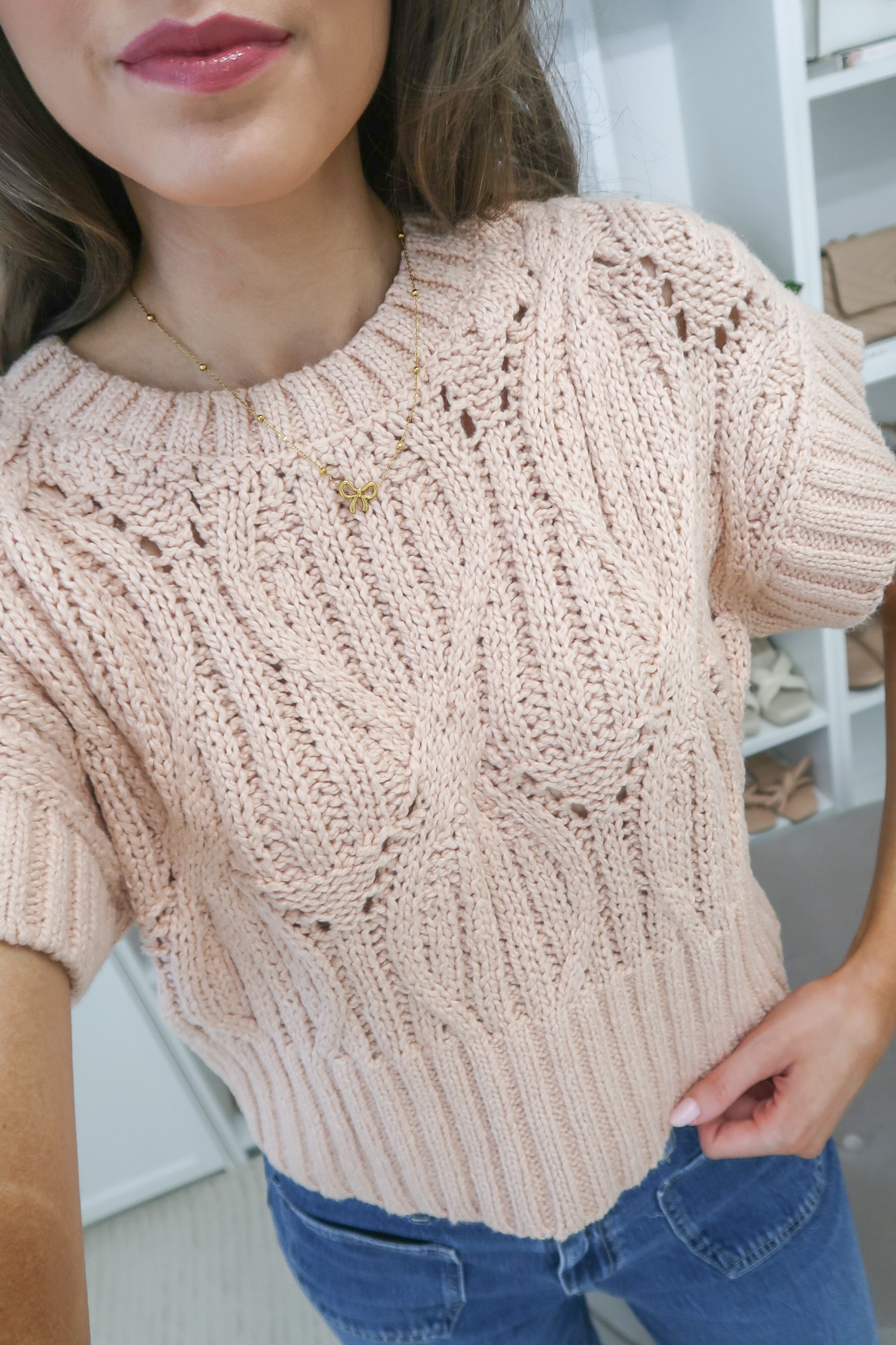 Meet Me at the Cafe Dusty Pink Short Sleeve Sweater