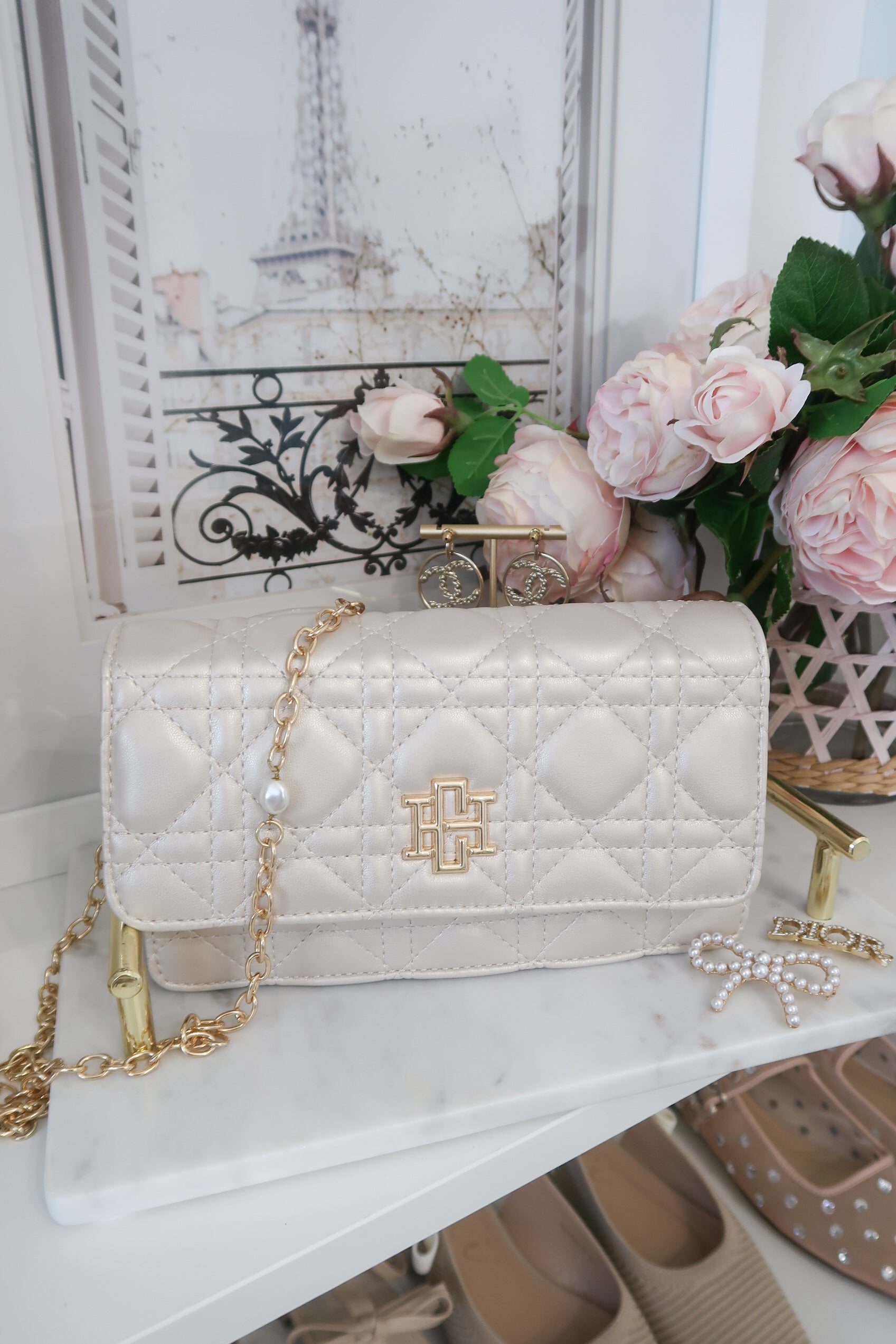 Pretty In Pearls Crossbody Quilted Bag