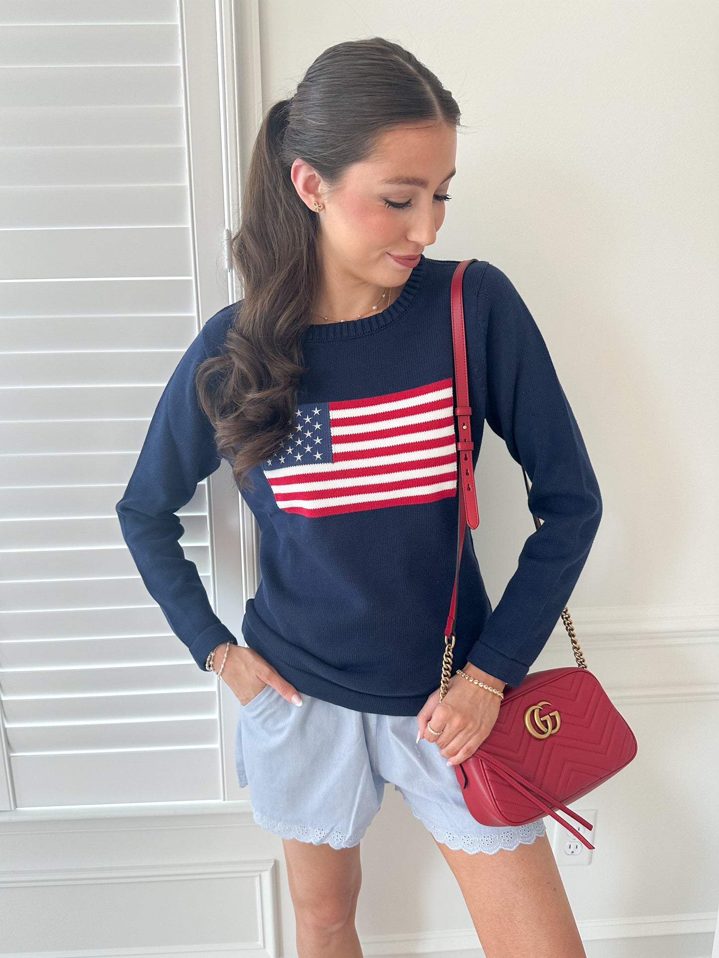 American Charm Luxe 100% Cotton Flag Sweater (Navy)