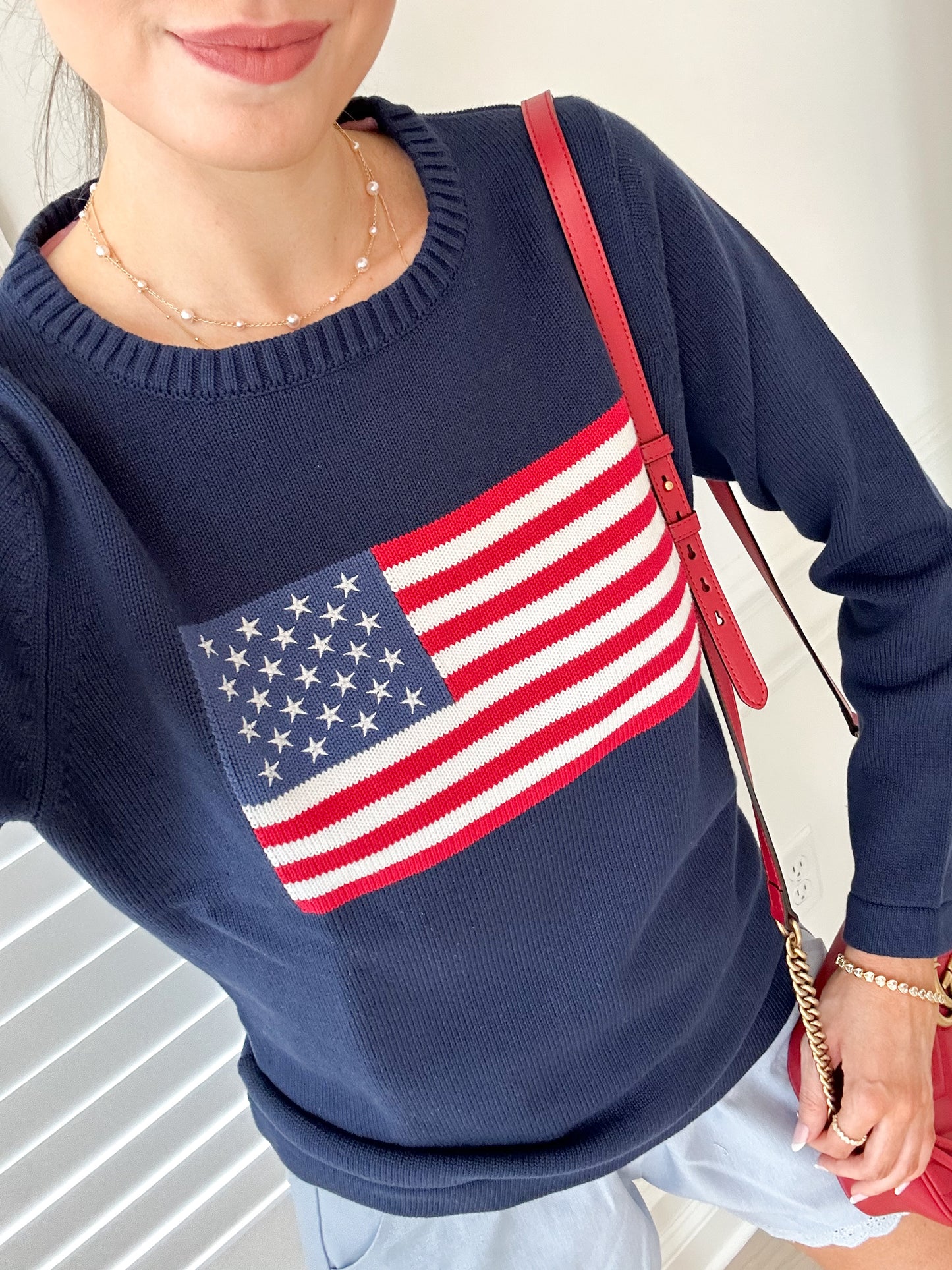 American Charm Luxe 100% Cotton Flag Sweater (Navy)