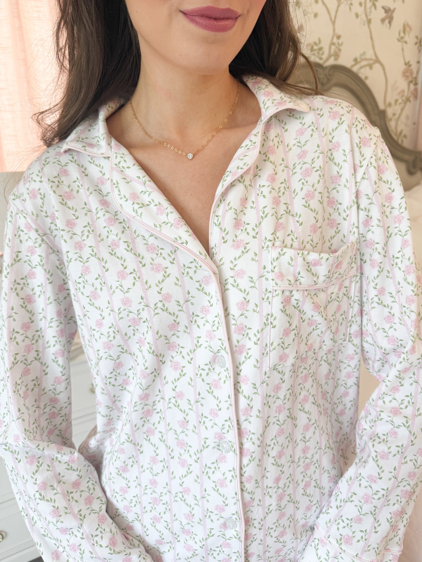 Rose Trellis 100% Pima Cotton Pajama Sleep Shirt