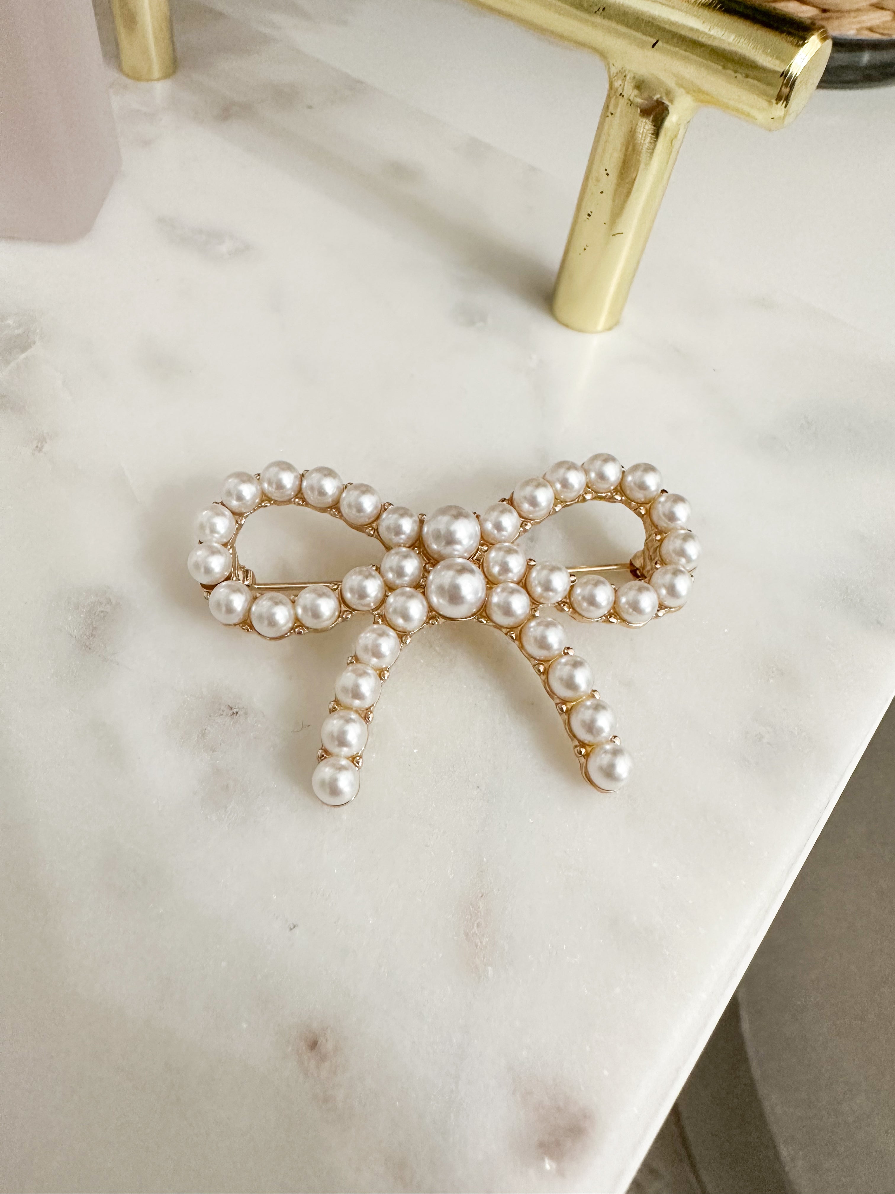 Pearl Ribbon Bow Brooch