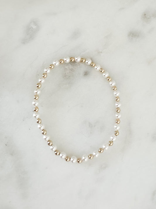 Bella Pearl + Gold Filled Beaded Stretch Bracelet
