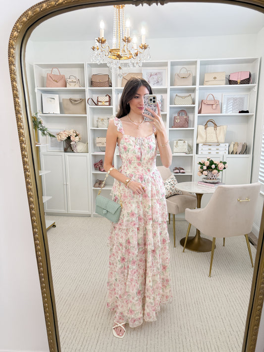 Pink Rose Ruffle Maxi Dress