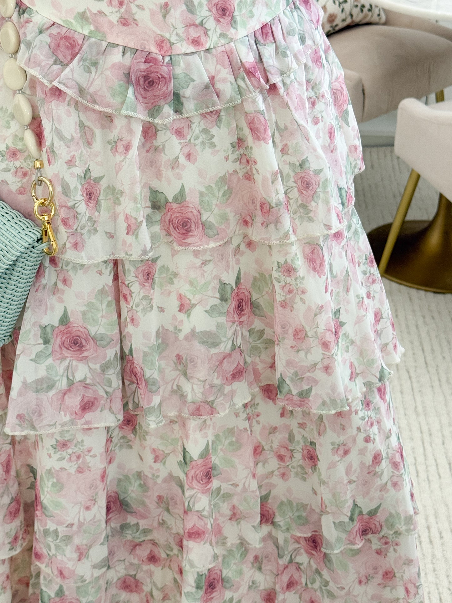 Pink Rose Ruffle Maxi Dress