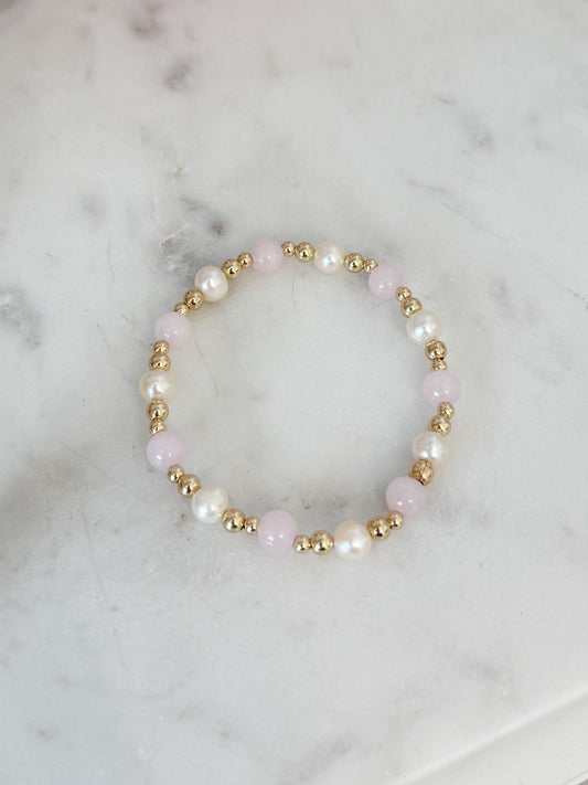 Blushing Rose Quartz + Pearl Bracelet