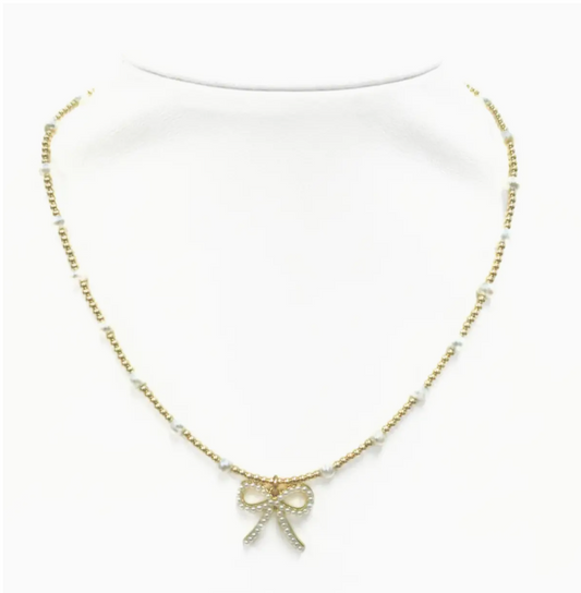Girly Bow 14K Gold + Pearl Necklace (RESTOCK - PREORDER 7/10)