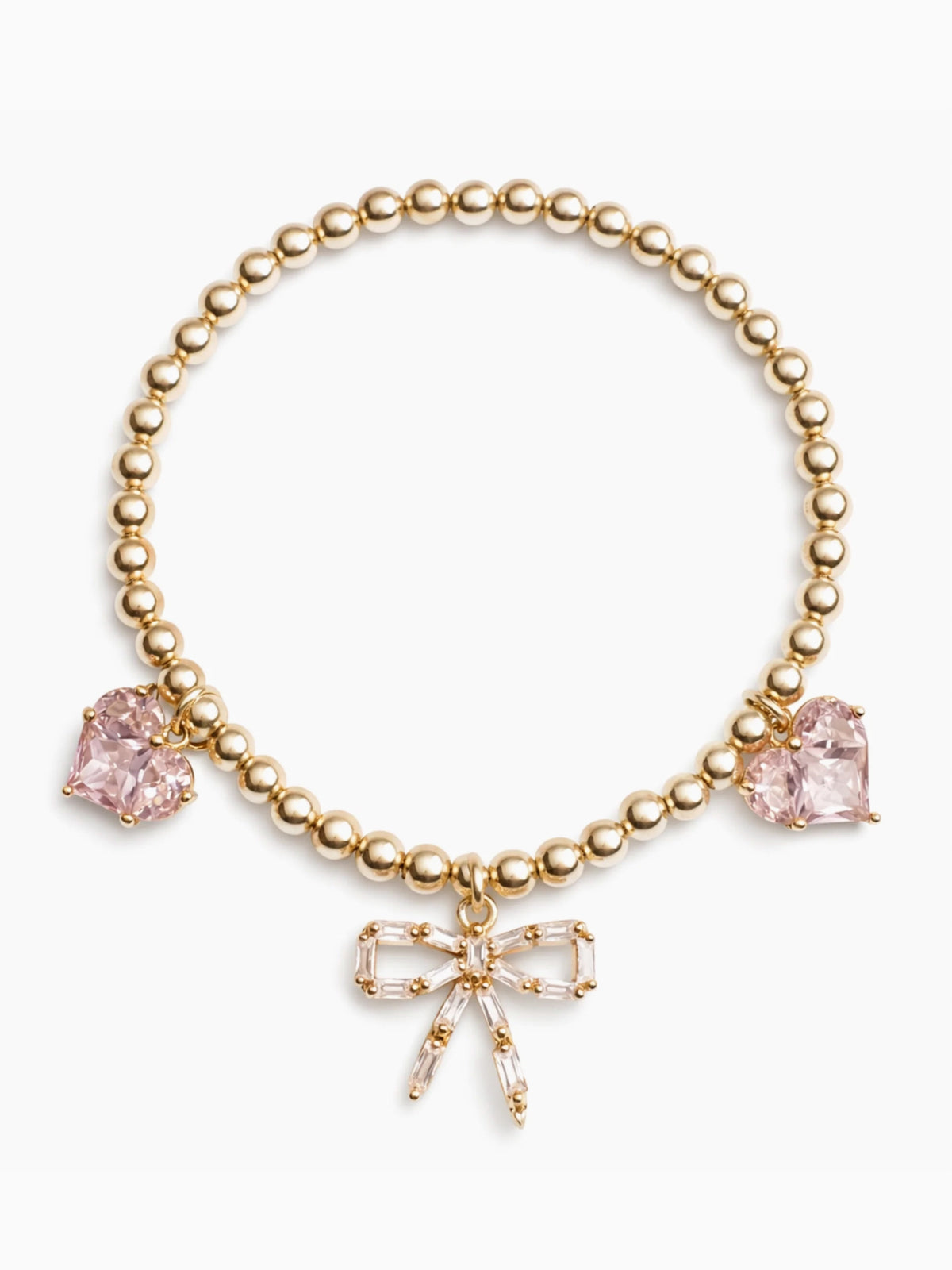 Pink Fancy Bow + Heart Charm Bracelet