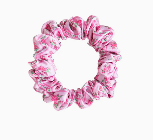 Vintage Floral Pink Skinny Silk Scrunchie