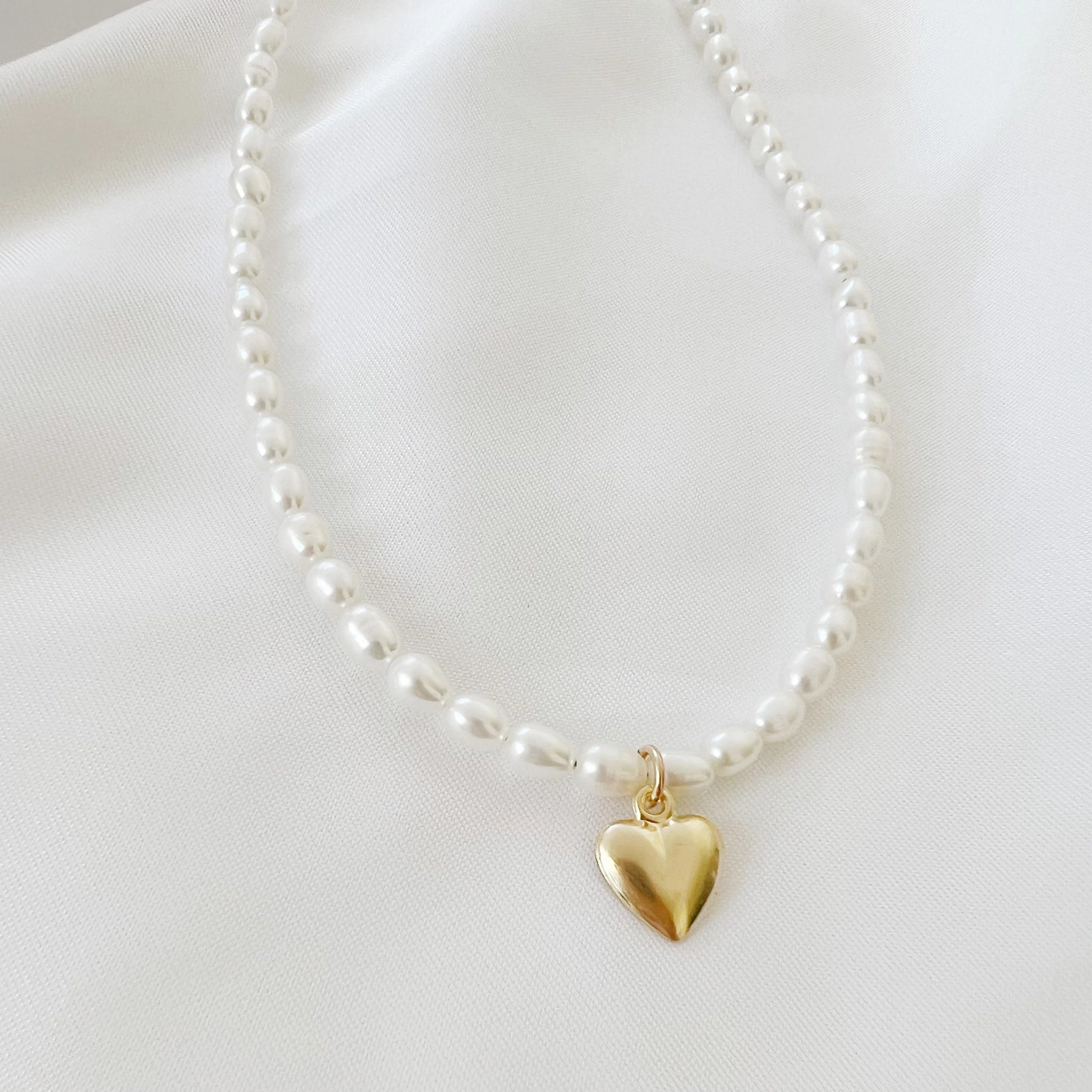 Heart Freshwater Pearl Beaded Necklace Gold Filled