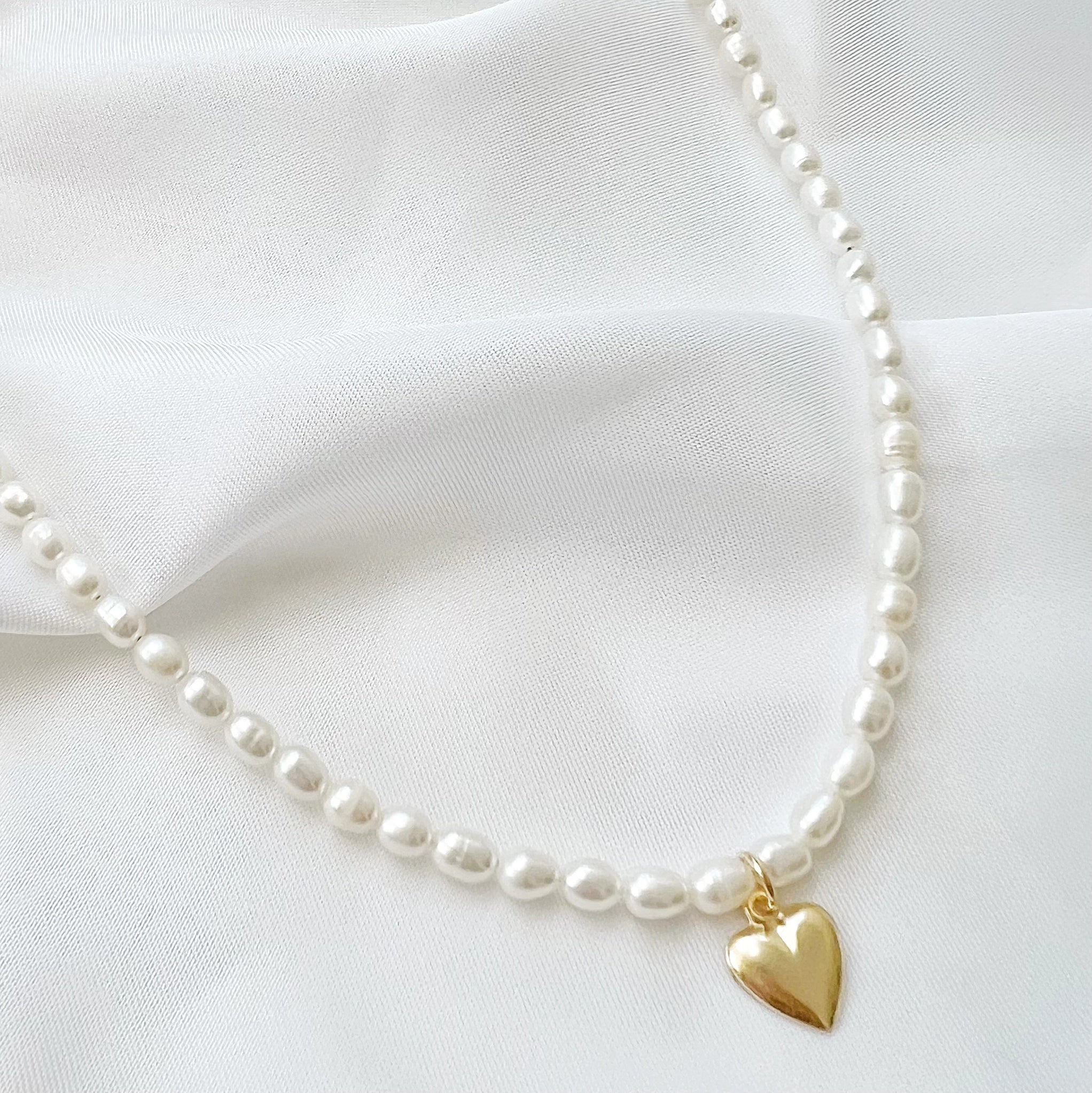 Heart Freshwater Pearl Beaded Necklace Gold Filled